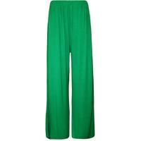 New Plus Size Womens Plain Palazzo Wide Leg Flared Ladies Trousers Pants 16-26 - Jade