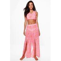 neon paisley beach trouser co ord set pink