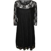 New Ladies Lace Lined Sleeve Plus Size Womens Knee Length Stretch Dress 12 - 26 - Black