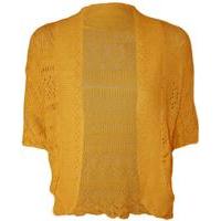 New Womens Plus Size Crochet Knitted Short Sleeve Ladies Open Cardigan Top 16-20 - Mustard