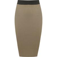 New Womens Plus Size Plain Bodycon Pencil Ladies Stretch Office Midi Skirt 16-26 - Mocha