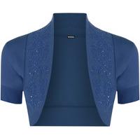 New Ladies Plus Size Beaded Shrug Womens Short Sleeve Bolero Cardigan Top 16- 26 - Blue