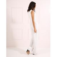 NESSA - Ivory Wide Leg Jumpsuit with Gold Zip Detail