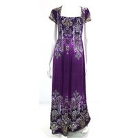 New York Laundry Peasant Style Dress in Royal Purple with Decorative Yellow, Beige, Black and White Paisley Print