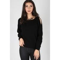 Nelly Cut Out Shoulder Cable Knitted Jumper