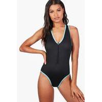 Neoprene Contrast Racer Back Sports Swimsuit - black