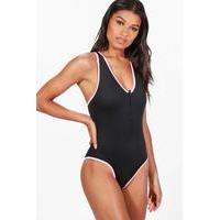 Neoprene Contrast Racer Back Sports Swimsuit - black