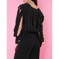 NESSIE - Black Draped Low Neckline Blouse