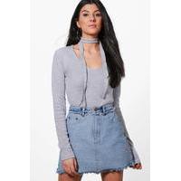 neck tie jersey top grey