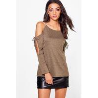 Nerea Tie Cold Shoulder Jumper - khaki