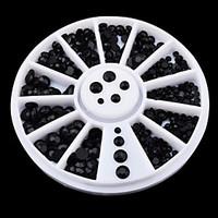 New Mix-sizes Black 3d Nail Rhinestone Pearls Art Flatback Nail Tips Sticker Decoration Wheel