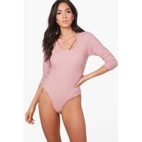 neck strap rib bodysuit rose