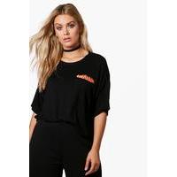 neve flame applique pocket detail tee black