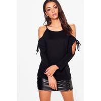 Nerea Tie Cold Shoulder Jumper - black