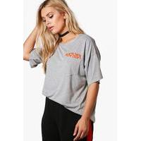 Neve Flame Applique Pocket Detail Tee - grey