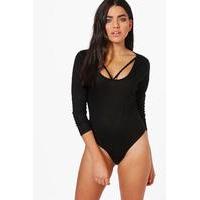 Neck Strap Rib Bodysuit - black