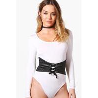 nelly lace up pu belted bodysuit white