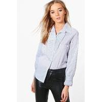 Neck and Cuff Ruffle Detail Tailored Shirt - blue