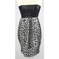 new look size 10 black white sequined animal print strapless mini dres ...