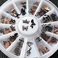 New! 12Designs 3d Metal Christmas Nail Art Decoration Slice Black Nail Sticker Decal Wheel