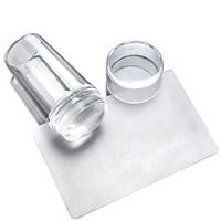 New Unique Design Pure Clear Jelly Silicone Nail Art Stamper Scraper with Cap Transparent Nail Stamping Tools