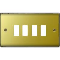 Nexus 4 Gang Grid Metal Front Plate - Polished Brass