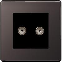 Nexus 2 Gang Co-Axial Socket - Flatplate Screwless Black Nickel