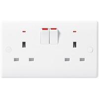 Nexus Double 2 Gang Switched Slim Plug Socket with Neon - White Plastic