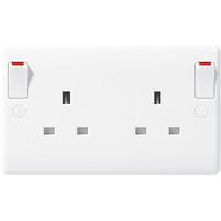Nexus Twin 2 Gang Double Pole Slim Plug Socket with Outboard Switches - White