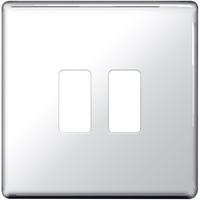 Nexus 2 Gang Grid Front Plate - Flatplate Screwless Polished Chrome