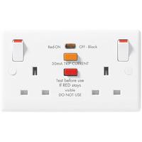 Nexus Slim RCD Double Plug Socket with Latching Type - White Plastic