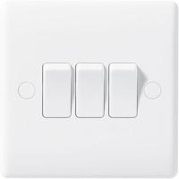 Nexus Triple 3 Gang 2 Way Slim Light Switch - White Plastic