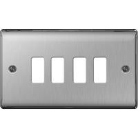 Nexus 4 Gang Grid Metal Front Plate - Brushed Steel