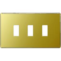 Nexus 3 Gang Grid Front Plate - Screwless Polished Brass