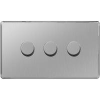 Nexus 400W 3 Gang 2 Way Dimmer Switch - Flatplate Screwless Brushed Steel