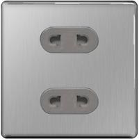 nexus 2 gang unswitched euro socket flatplate screwless brushed steel