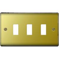 nexus 3 gang grid metal front plate polished brass