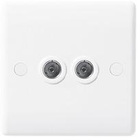 nexus double 2 gang slim tv co axial outlet white plastic