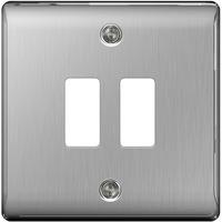 Nexus 2 Gang Grid Metal Front Plate - Brushed Steel