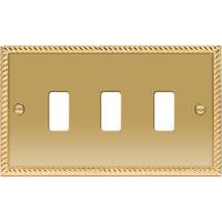 Nexus 3 Gang Grid Front Plate - Georgian Brass