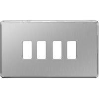 Nexus 4 Gang Grid Front Plate - Flatplate Screwless Brushed Steel