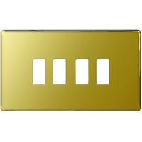Nexus 4 Gang Grid Front Plate - Screwless Polished Brass