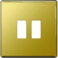 Nexus 2 Gang Grid Front Plate - Screwless Polished Brass