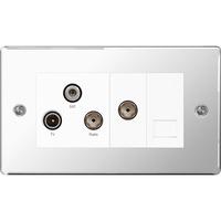 Nexus 1 Gang Tel-Screened Triplex TV/FM/ Sat + Return - Flat Plate Screwless Polished Chrome