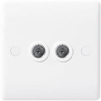 Nexus Double 2 Gang Isolated Slim TV Aerial Co-Axial Outlet - White Plastic