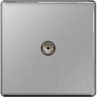 nexus 1 gang co axial socket flatplate screwless brushed steel