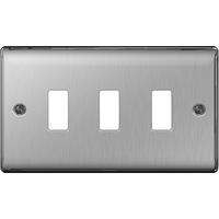 nexus 3 gang grid metal front plate brushed steel