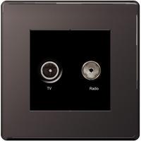 nexus 2 gang diplex tvfm socket flatplate screwless black nickel