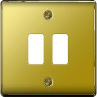 nexus 2 gang grid metal front plate polished brass