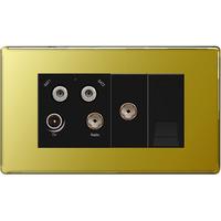 Nexus Screened Quadplex TV/FM/Sat (x2) w/ Return + 1 Gang Tel - Flatplate Screwless Polished Brass